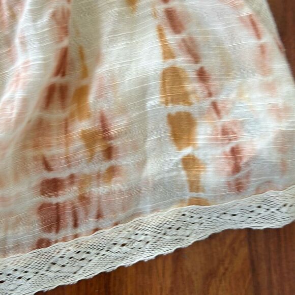 Lucky Brand cream and rust tie-dyed lightweight gauze cropped shirt tank top wit - Picture 3 of 4